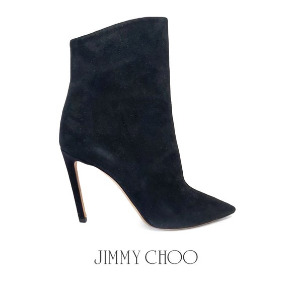 Jimmy Choo Helaine 100 Black Suede 37.5 EU 7.5 US Pointed Toe Heel Boots